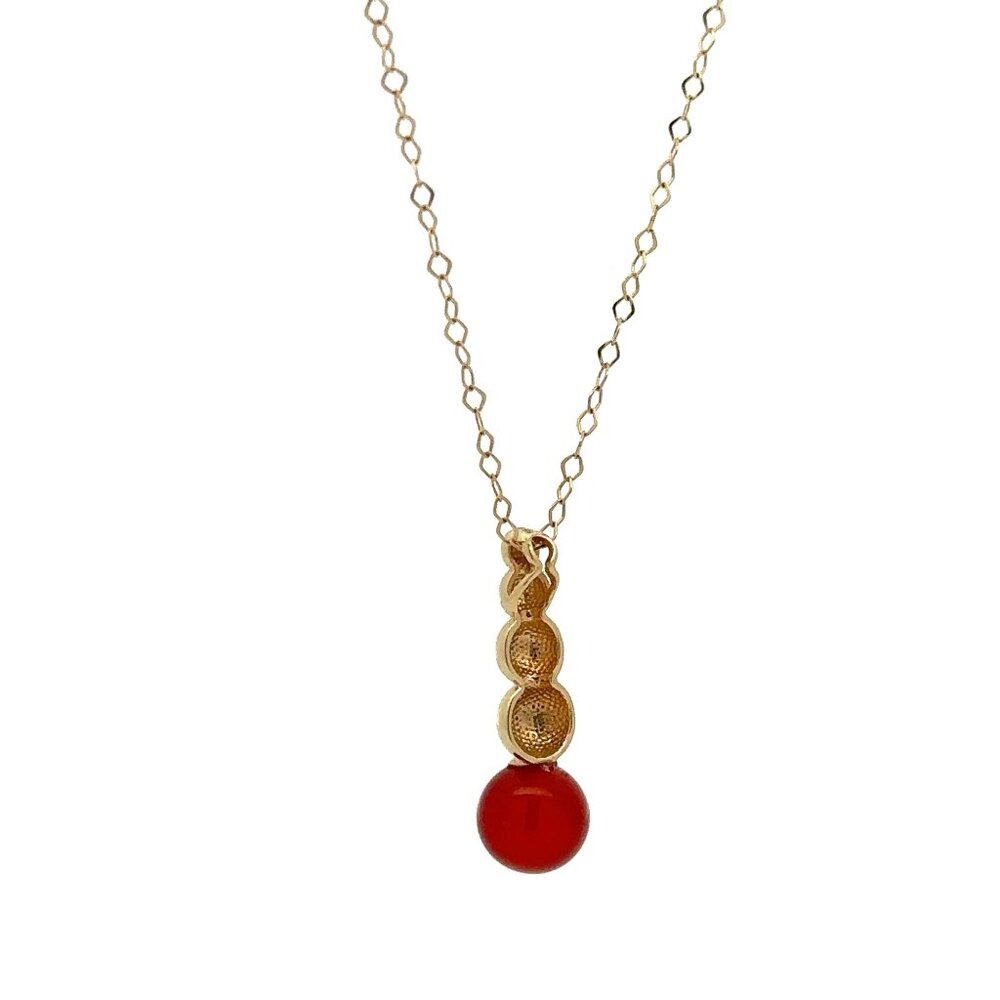 18K Yellow Gold Necklace Chain 17.5 inches Carnelian Ball Pendant - Picture 5 of 9